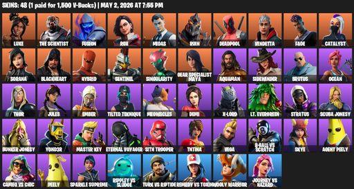 [PC/XBOX] | 48 skins | Luxe | The Scientist | Fusion | Rox | Midas | Ruin | Deadpool | Vendetta | Fade | Catalyst | Sorana | Blackheart | Hybrid | Full Access