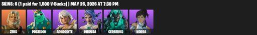 [PC/PSN/XBOX] | 6 skins | 850 V-bucks | Zeus | Poseidon | Aphrodite | Medusa | Cerberus | Korra | Hadean Key | Waterbender's Battle Fans | Full Access