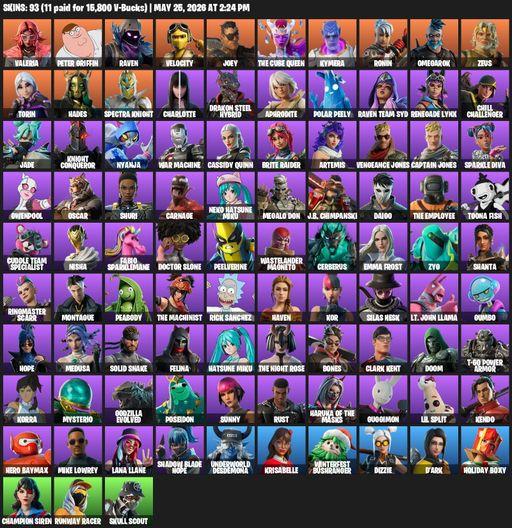 [PC/PSN] | 93 skins | Valeria | Peter Griffin | Raven | Velocity | Joey | The Cube Queen | Kymera | Ronin | Omegarok | Zeus | Torin | Hades | Full Access