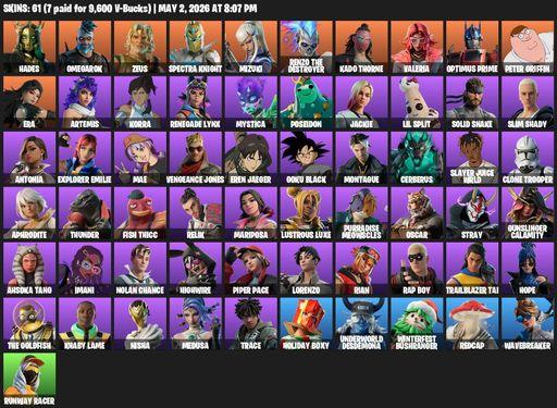 [PC/PSN/XBOX] | 61 skins | Hades | Omegarok | Zeus | Spectra Knight | Mizuki | Renzo the Destroyer | Kado Thorne | Valeria | Optimus Prime | Full Access