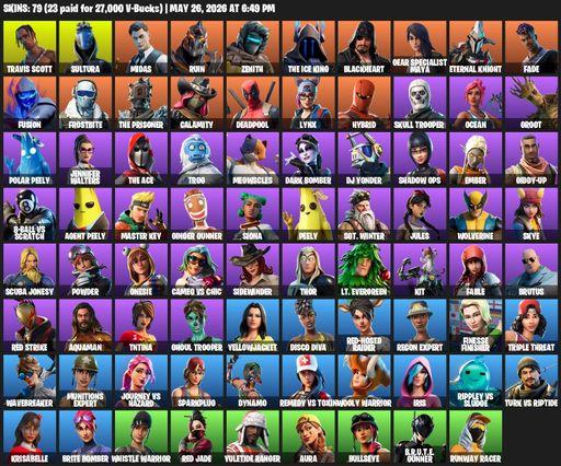 [PC/XBOX] | 79 skins | Merry Mint Axe | Travis Scott | Sultura | Midas | Ruin | Zenith | The Ice King | Blackheart | Gear Specialist Maya | Full Access