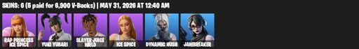 [PC/PSN/XBOX] | 6 skins | Rap Princess Ice Spice | Yuki Yubari | Slayer Juice WRLD | Ice Spice | Dynamic Hush | Jawbreaker | Hadean Key | Full Access