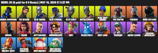 [PC/PSN/XBOX] | 24 skins | 550 V-bucks | Take The L | Royale Knight | The Reaper | Elite Agent | Blue Squire | Omega | Carbon Commando | Blue Striker | Full Access