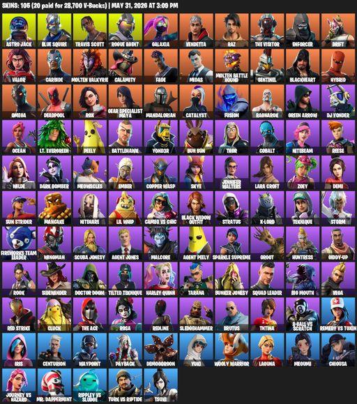 [PC/PSN/XBOX] | 105 skins | Travis Scott | Blue Squire | Omega | Lara Croft | Astro Jack | Rogue Agent | Galaxia | Vendetta | Raz | The Visitor | Full Access