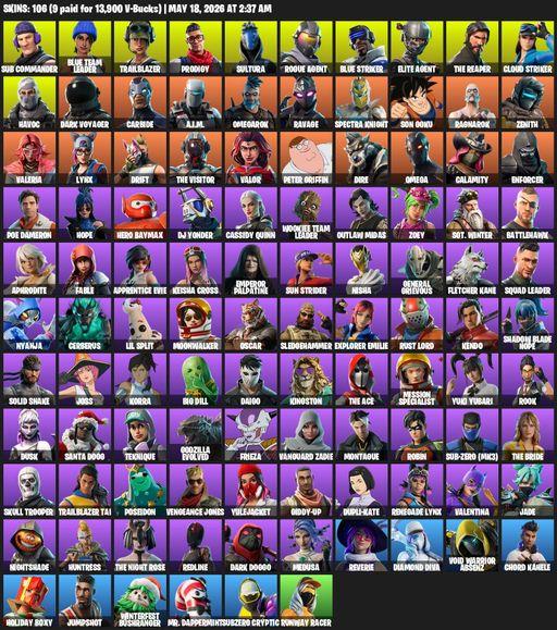 [PC/XBOX] | 106 skins | Take The L | The Reaper | Elite Agent | Omega | Sub Commander | Blue Team Leader | Trailblazer | Prodigy | Sultura | Full Access