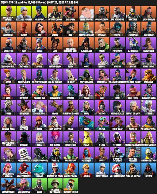 [PC/XBOX] | 115 skins | OG STW | Lara Croft | Rose Team Leader | Blizzard Bomber | Warpaint | Ultima Knight | Calamity | Peter Griffin | Mandalorian | Full Access
