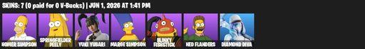 [PC/PSN/XBOX] | 7 skins | 900 V-bucks | Homer Simpson | Springfielder Peely | Yuki Yubari | Marge Simpson | Blinky Fishstick | Ned Flanders | Full Access