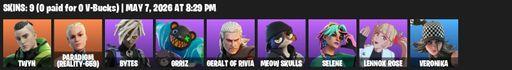 [PC/PSN/XBOX] | 9 skins | 500 V-bucks | Twyn | Paradigm (Reality-659) | Bytes | Grriz | Geralt of Rivia | Meow Skulls | Selene | Lennox Rose | Full Access