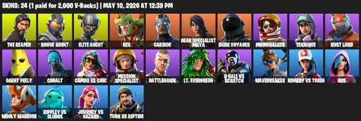 [PC/PSN/XBOX] | 24 skins | Take The L | The Reaper | Elite Agent | Rogue Agent | Rex | Carbide | Gear Specialist Maya | Dark Voyager | Moonwalker | Full Access