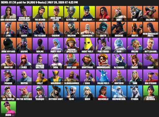 [PC/PSN/XBOX] | 61 skins | Take The L | OG STW | The Reaper | Elite Agent | Kim Kardashian | Iconic Kim Kardashian | Rose Team Leader | Warpaint | Full Access