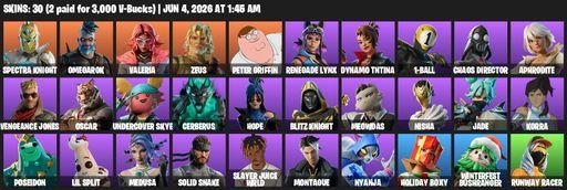 [PC/PSN] | 30 skins | 500 V-bucks | Spectra Knight | Omegarok | Valeria | Zeus | Peter Griffin | Renegade Lynx | Dynamo TNTina | 1-Ball | Full Access