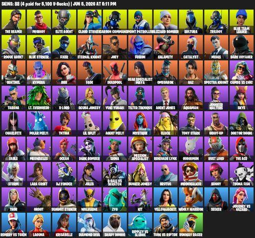 [PC/XBOX] | 88 skins | Take The L | The Reaper | Elite Agent | Lara Croft | Mako | Prodigy | Cloud Striker | Carbon Commando | Point Patroller | Full Access