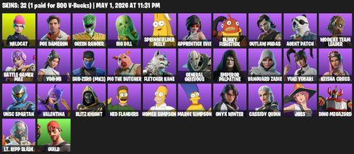 [PC/PSN/XBOX] | 32 skins | Wildcat | Poe Dameron | Green Ranger | Big Dill | Springfielder Peely | Apprentice Evie | Blinky Fishstick | Outlaw Midas | Full Access
