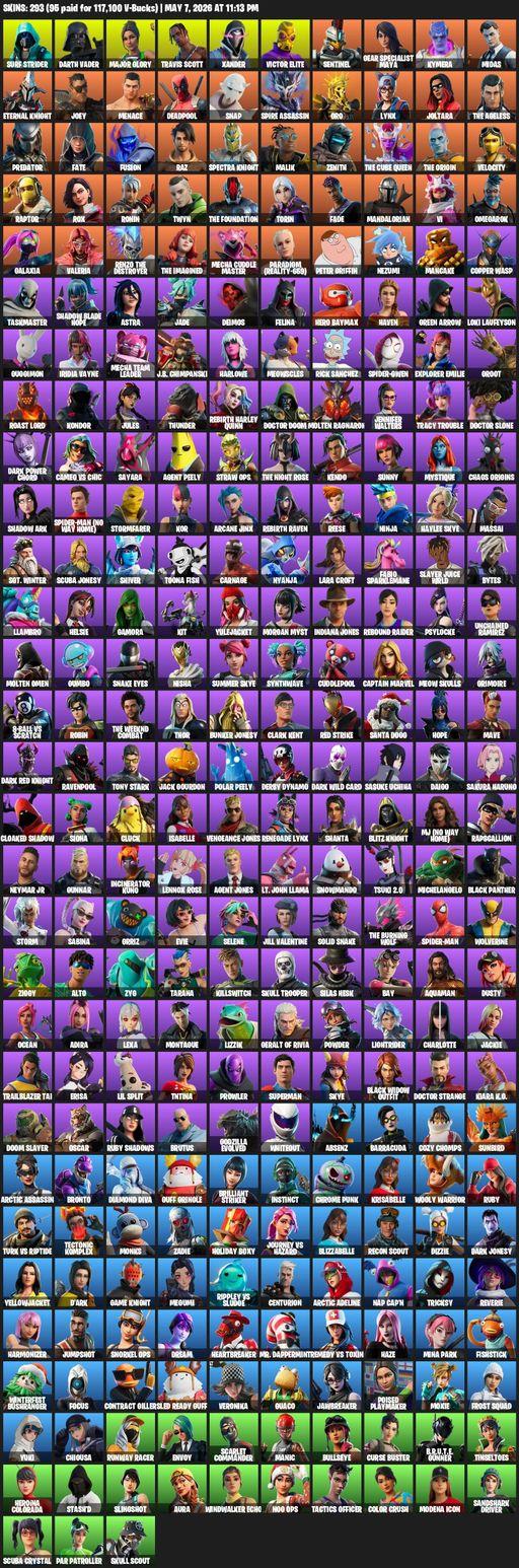 [PC/PSN/XBOX] | 293 skins | Travis Scott | Lara Croft | Surf Strider | Darth Vader | Major Glory | Xander | Victor Elite | Sentinel | Full Access
