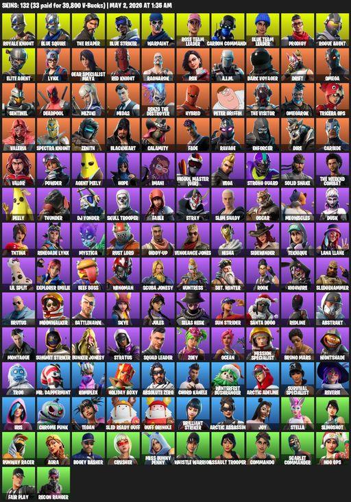 [PC/XBOX] | 132 skins | Take The L | OG STW | Royale Knight | The Reaper | Elite Agent | Blue Squire | Omega | Blue Striker | Warpaint | Full Access