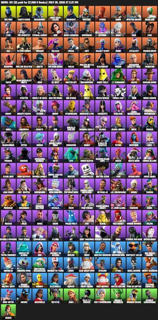 [PC/XBOX] | 191 skins | Leviathan Axe | OG STW | Lara Croft | Sultura | Darth Vader | Breakpoint | Rose Team Leader | Warpaint | Sentinel | Hybrid | Full Access