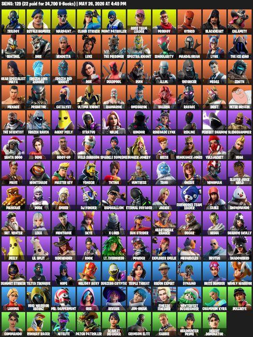 [PC/XBOX] | 129 skins | OG STW | Reaper Axe | Trilogy | Royale Bomber | Warpaint | Cloud Striker | Point Patroller | Rose Team Leader | Prodigy | Full Access