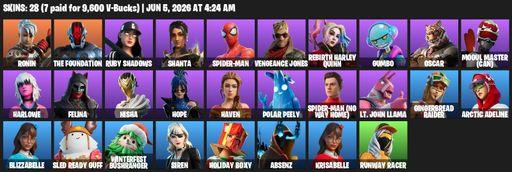 [PC/XBOX] | 28 skins | Ronin | The Foundation | Ruby Shadows | Shanta | Spider-Man | Vengeance Jones | Rebirth Harley Quinn | Gumbo | Oscar | Full Access