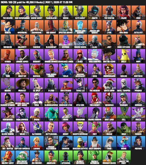 [PC/XBOX] | 109 skins | Take The L | The Reaper | Elite Agent | Sub Commander | Rogue Agent | Trailblazer | Havoc | Zenith | The Visitor | Valor | Full Access