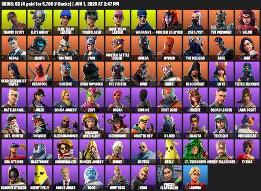 [PC/XBOX] | 68 skins | Take The L | OG STW | Travis Scott | Elite Agent | Omega | Lara Croft | Blue Team Leader | Trailblazer | Rose Team Leader | Full Access