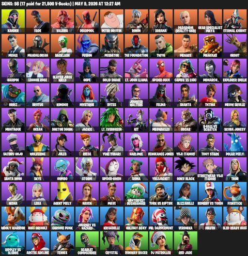 [PC/PSN/XBOX] | 98 skins | 650 V-bucks | Merry Mint Axe | Xander | Fade | Valeria | Deadpool | Peter Griffin | Ronin | Sorana | Paradigm (Reality-659) | Full Access