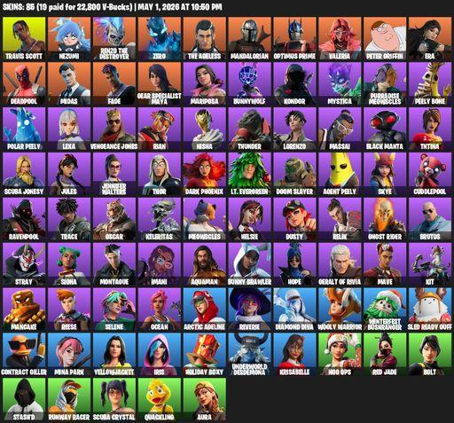 [PC/XBOX] | 85 skins | Travis Scott | Nezumi | Renzo the Destroyer | Zero | The Ageless | Mandalorian | Optimus Prime | Valeria | Peter Griffin | Era | Full Access