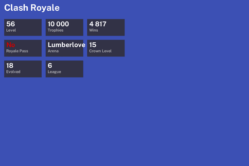 [KT15] | Level 56 | 10000 Trophies | Lumberlove Cabin | 4817 Wins | 18 Evol. | BS Lv.16 | CoC TH8 | Full Access