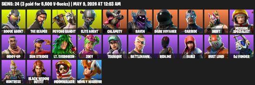 [PC/PSN/XBOX] | 24 skins | 1100 V-bucks | Take The L | The Reaper | Elite Agent | Rogue Agent | Psycho Bandit | Calamity | Raven | Dark Voyager | Full Access