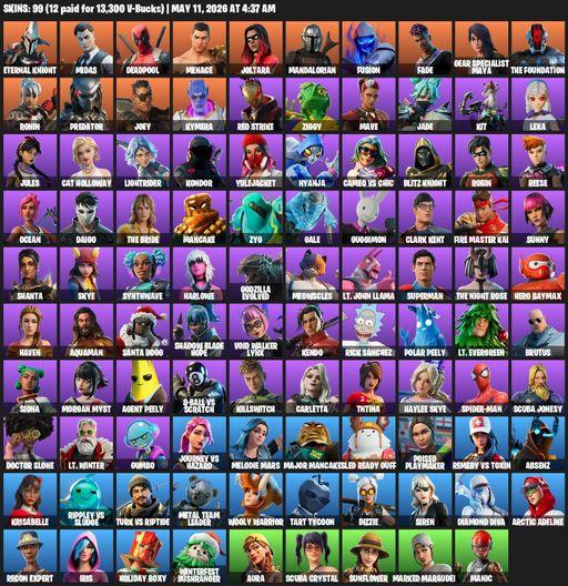 [PC/PSN] | 99 skins | Eternal Knight | Midas | Deadpool | Menace | Joltara | Mandalorian | Fusion | Fade | Gear Specialist Maya | The Foundation | Full Access