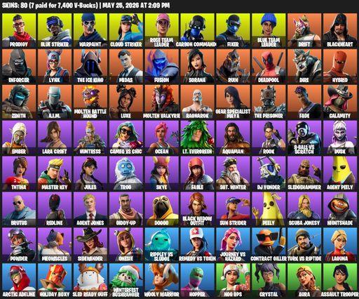[PC/XBOX] | 80 skins | OG STW | Lara Croft | Prodigy | Blue Striker | Warpaint | Cloud Striker | Rose Team Leader | Carbon Commando | Fixer | Full Access
