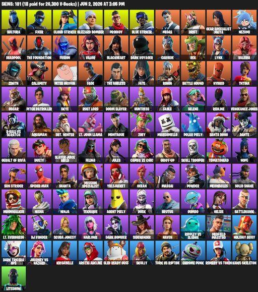 [PC/XBOX] | 101 skins | Take The L | Sultura | Fixer | Cloud Striker | Blizzard Bomber | Prodigy | Blue Striker | Midas | Drift | Gear Specialist Maya | Full Access