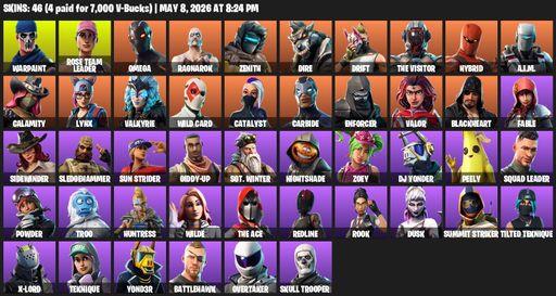 [PC/PSN/XBOX] | 46 skins | 2150 V-bucks | OG STW | Omega | Reaper Axe | Warpaint | Rose Team Leader | Ragnarok | Zenith | Dire | Drift | The Visitor | Full Access