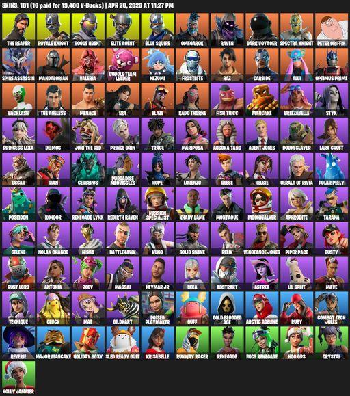 [PC/PSN] | 101 skins | Floss | Take The L | Royale Knight | The Reaper | Elite Agent | Blue Squire | Lara Croft | Rogue Agent | Omegarok | Raven | Full Access