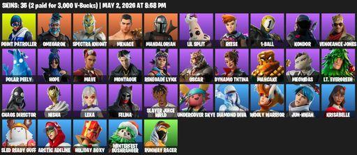 [PC/XBOX] | 35 skins | 800 V-bucks | Point Patroller | Omegarok | Spectra Knight | Menace | Mandalorian | Lil Split | Reese | 1-Ball | Kondor | Full Access