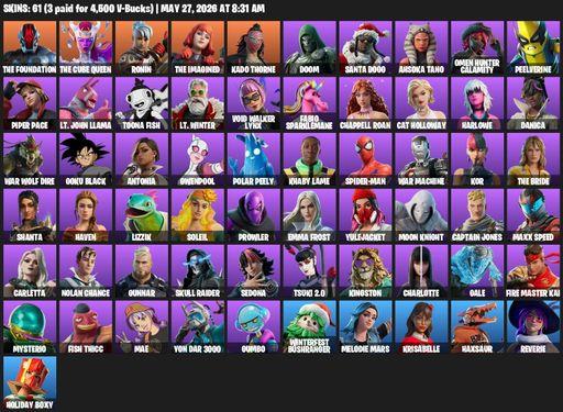[PC/PSN/XBOX] | 61 skins | The Foundation | The Cube Queen | Ronin | The Imagined | Kado Thorne | Doom | Santa Dogg | Ahsoka Tano | Full Access