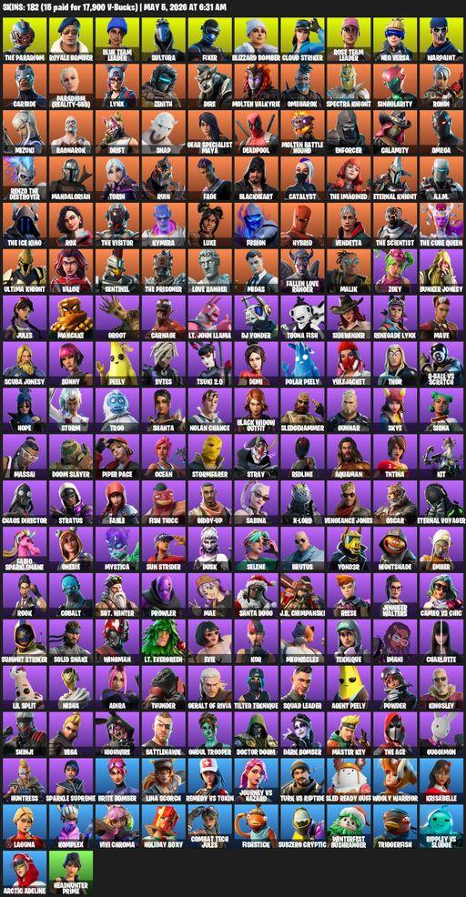 [PC/XBOX] | 182 skins | OG STW | Omega | The Paradigm | Royale Bomber | Blue Team Leader | Sultura | Fixer | Blizzard Bomber | Cloud Striker | Full Access