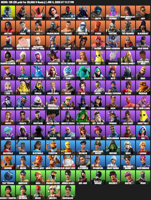[PC] | 125 skins | Lara Croft | Reaper Axe | Breakpoint | Ruin | Deadpool | Rox | The Foundation | The Ice King | Zenith | Kymera | Full Access