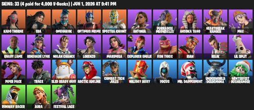 [PC/PSN/XBOX] | 33 skins | Kado Thorne | Era | Omegarok | Optimus Prime | Spectra Knight | Antonia | Purradise Meowscles | Ahsoka Tano | Full Access