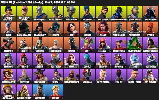 [PC/PSN/XBOX] | 54 skins | Take The L | Floss | OG STW | Sparkle Specialist | Royale Knight | The Reaper | Elite Agent | Blue Squire | Omega | Full Access
