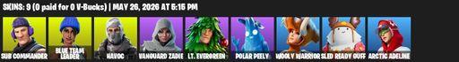 [PC/PSN/XBOX] | 9 skins | 600 V-bucks | Sub Commander | Blue Team Leader | Havoc | Vanguard Zadie | Lt. Evergreen | Polar Peely | Wooly Warrior | Full Access