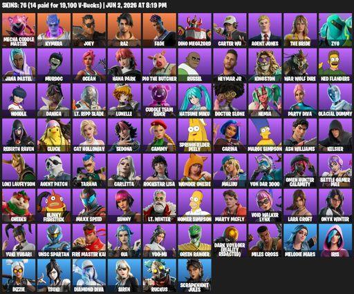 [PC/XBOX] | 76 skins | Lara Croft | Mecha Cuddle Master | Kymera | Joey | Raz | Fade | Dino Megazord | Carter Wu | Agent Jones | The Bride | Zyg | Full Access