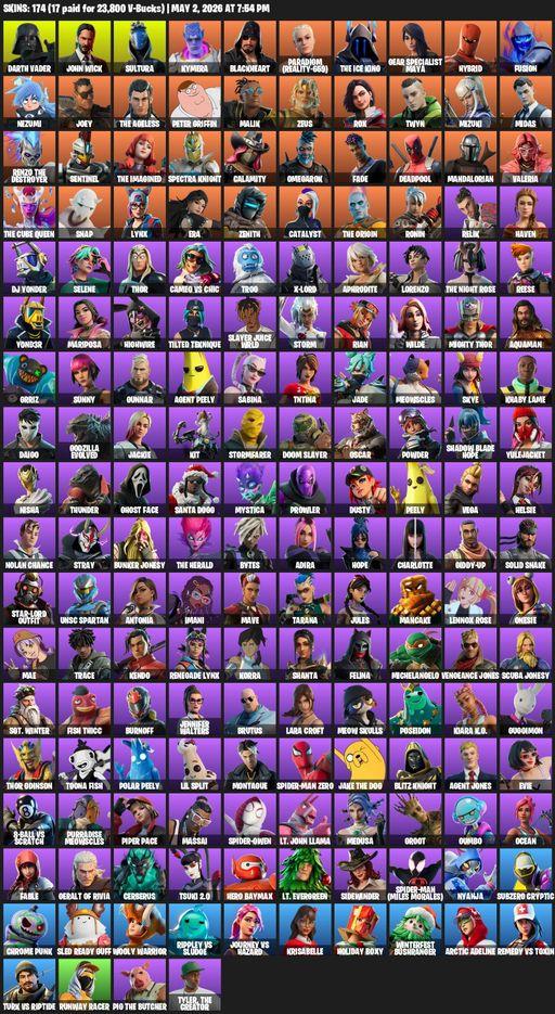 [PC] | 174 skins | Lara Croft | Darth Vader | John Wick | Sultura | Kymera | Blackheart | Paradigm (Reality-659) | The Ice King | Gear Specialist Maya | Full Access