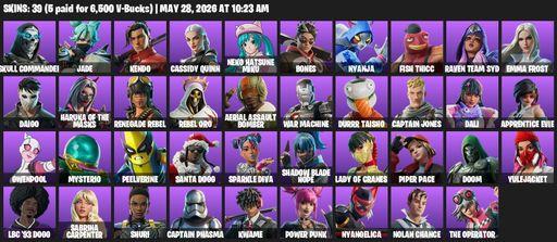 [PC/PSN/XBOX] | 39 skins | 5350 V-bucks | Skull Commander | Jade | Kendo | Cassidy Quinn | Neko Hatsune Miku | Bones | Nyanja | Fish Thicc | Full Access