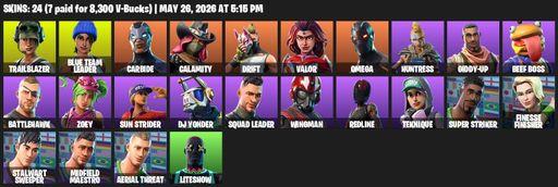 [PC/PSN/XBOX] | 24 skins | Omega | Trailblazer | Blue Team Leader | Carbide | Calamity | Drift | Valor | Huntress | Giddy-up | Beef Boss | Battlehawk | Full Access
