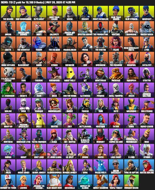 [PC/XBOX] | 119 skins | Take The L | OG STW | The Reaper | Elite Agent | Omega | Lara Croft | Sub Commander | Rose Team Leader | Havoc | Trilogy | Full Access