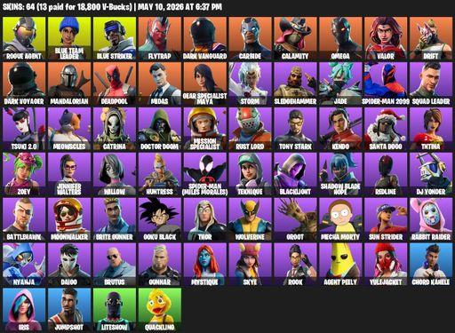 [PC/PSN/XBOX] | 64 skins | 1150 V-bucks | Take The L | Omega | Rogue Agent | Blue Team Leader | Blue Striker | Flytrap | Dark Vanguard | Carbide | Full Access