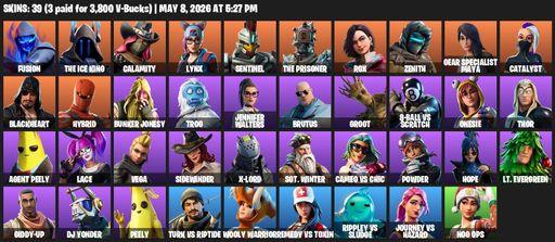 [PC/XBOX] | 39 skins | 1000 V-bucks | Fusion | The Ice King | Calamity | Lynx | Sentinel | The Prisoner | Rox | Zenith | Gear Specialist Maya | Full Access