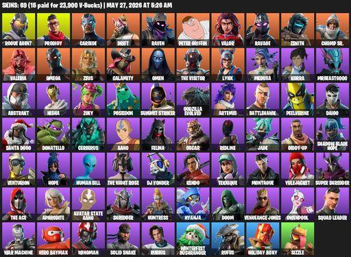 [PC/XBOX] | 69 skins | Omega | Rogue Agent | Prodigy | Carbide | Drift | Raven | Peter Griffin | Valor | Ravage | Zenith | Chomp Sr. | Valeria | Zeus | Full Access