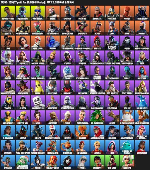 [PC/PSN/XBOX] | 109 skins | Merry Mint Axe | Travis Scott | Breakpoint | Neo Versa | Drift | Carbide | Deadfire | Vendetta | Sentinel | Hybrid | Full Access