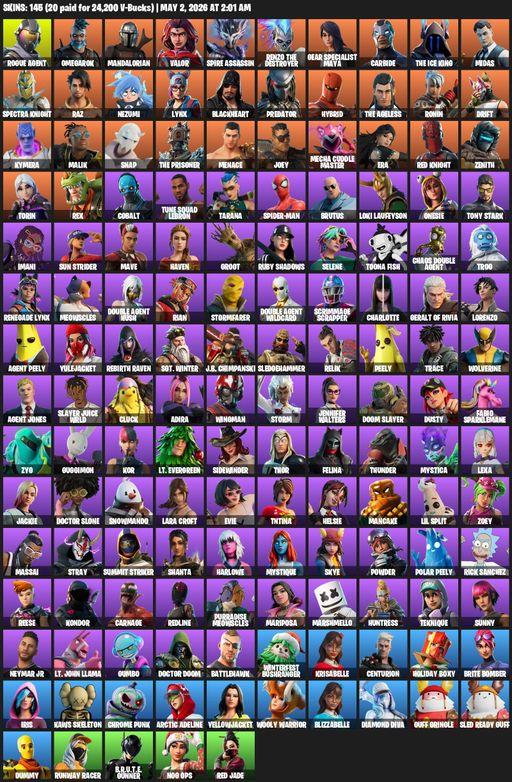 [PC/PSN/XBOX] | 145 skins | 2200 V-bucks | Leviathan Axe | Lara Croft | Rogue Agent | Omegarok | Mandalorian | Valor | Spire Assassin | Full Access